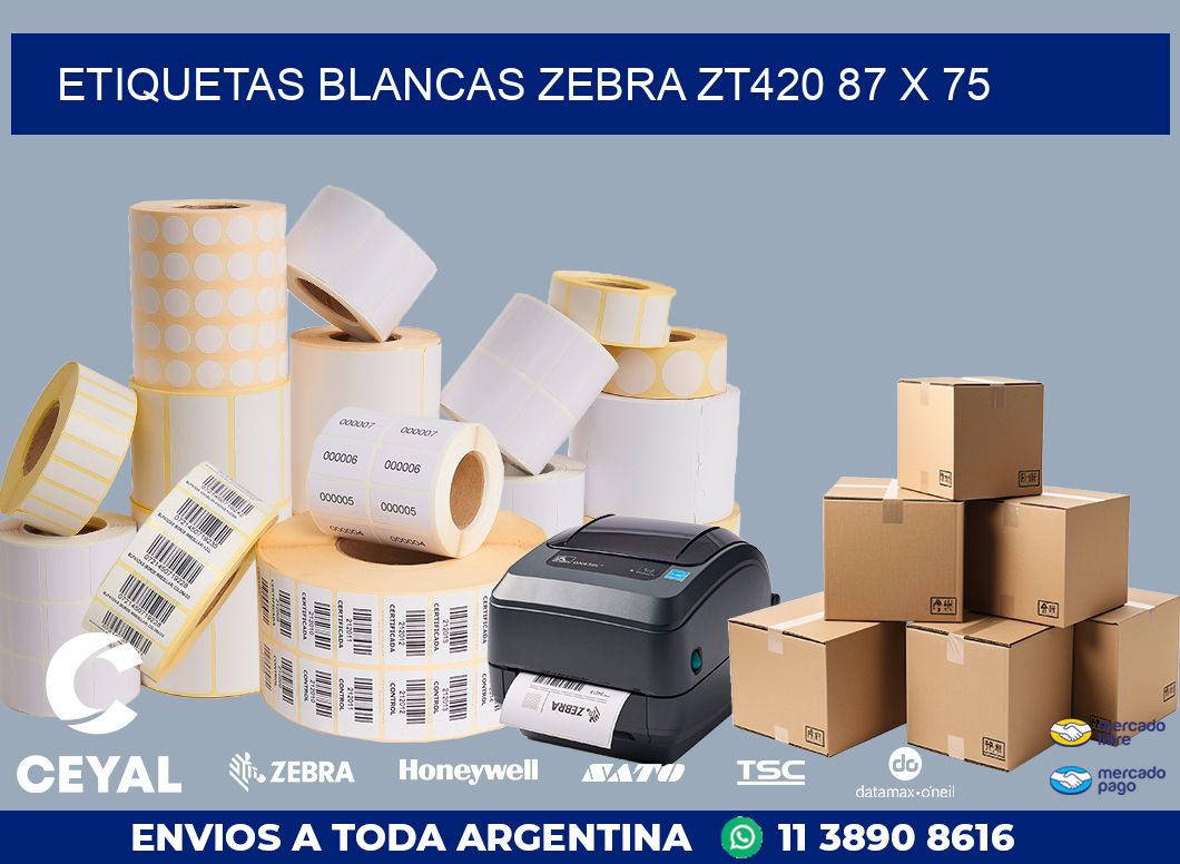 ETIQUETAS BLANCAS ZEBRA ZT420 87 x 75