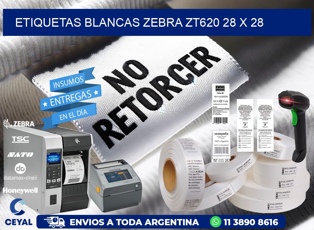 ETIQUETAS BLANCAS ZEBRA ZT620 28 x 28