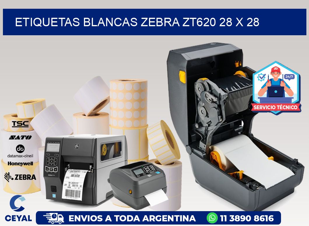 ETIQUETAS BLANCAS ZEBRA ZT620 28 x 28
