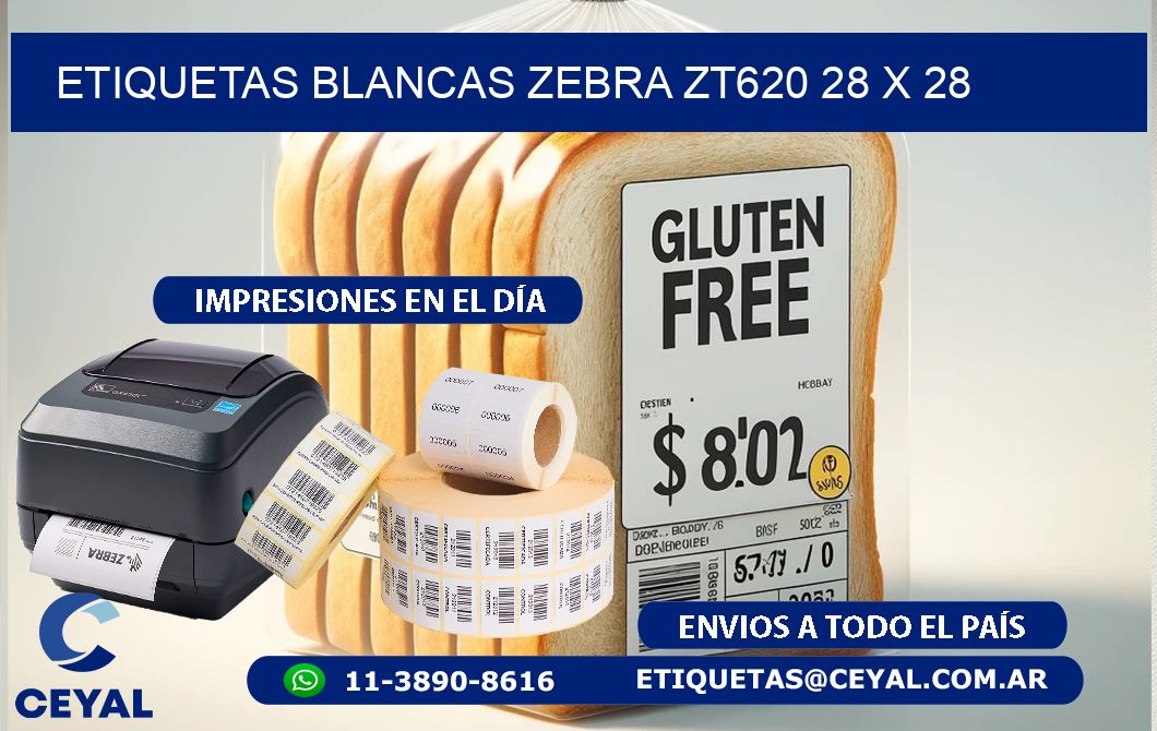 ETIQUETAS BLANCAS ZEBRA ZT620 28 x 28