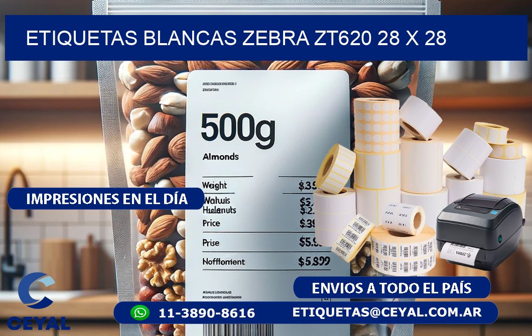 ETIQUETAS BLANCAS ZEBRA ZT620 28 x 28