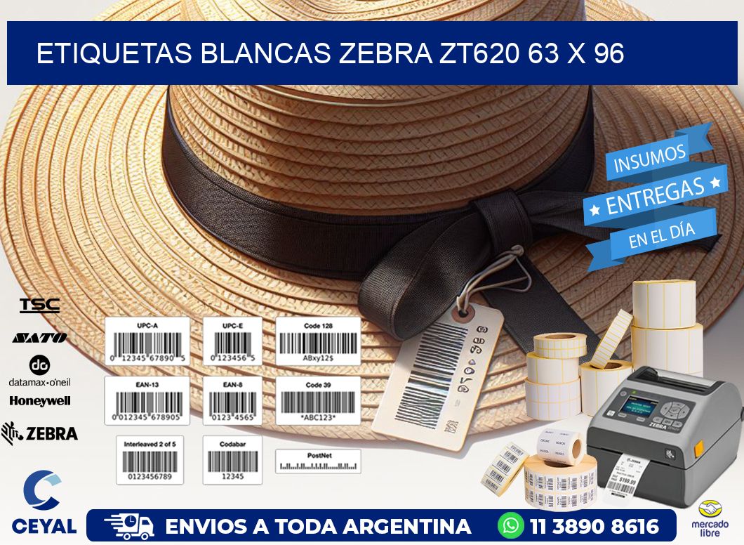 ETIQUETAS BLANCAS ZEBRA ZT620 63 x 96