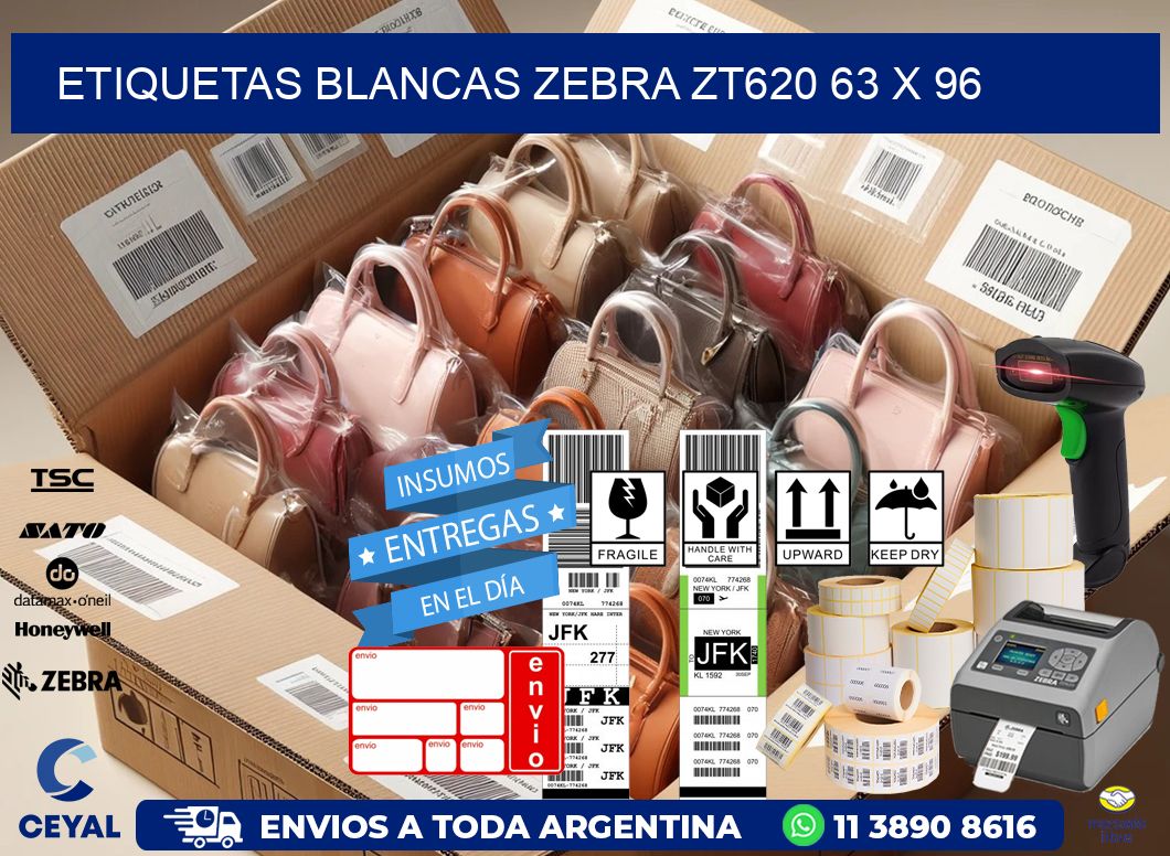 ETIQUETAS BLANCAS ZEBRA ZT620 63 x 96