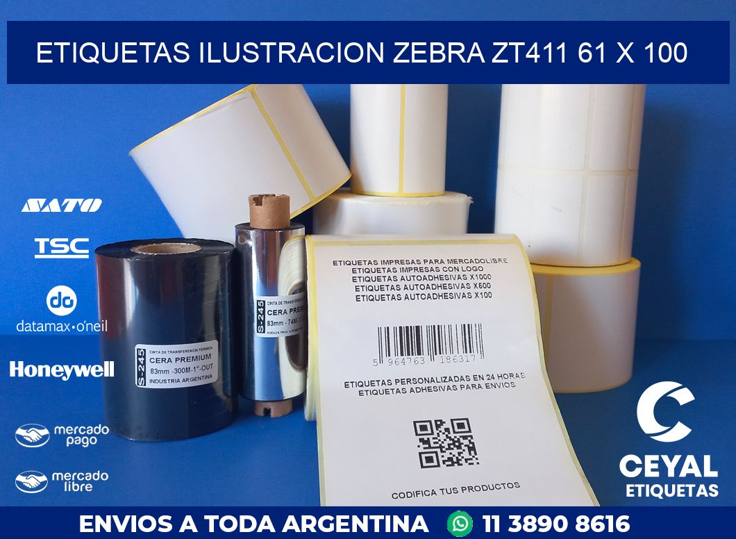 ETIQUETAS ILUSTRACION ZEBRA ZT411 61 x 100