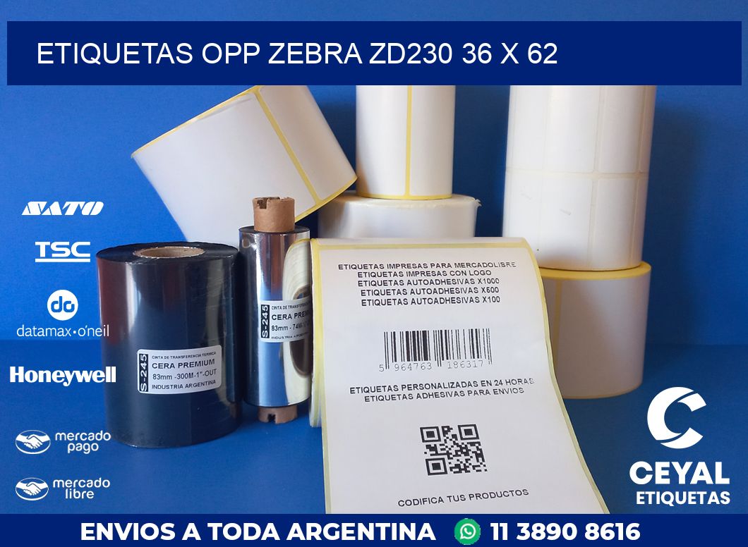 ETIQUETAS OPP ZEBRA ZD230 36 x 62