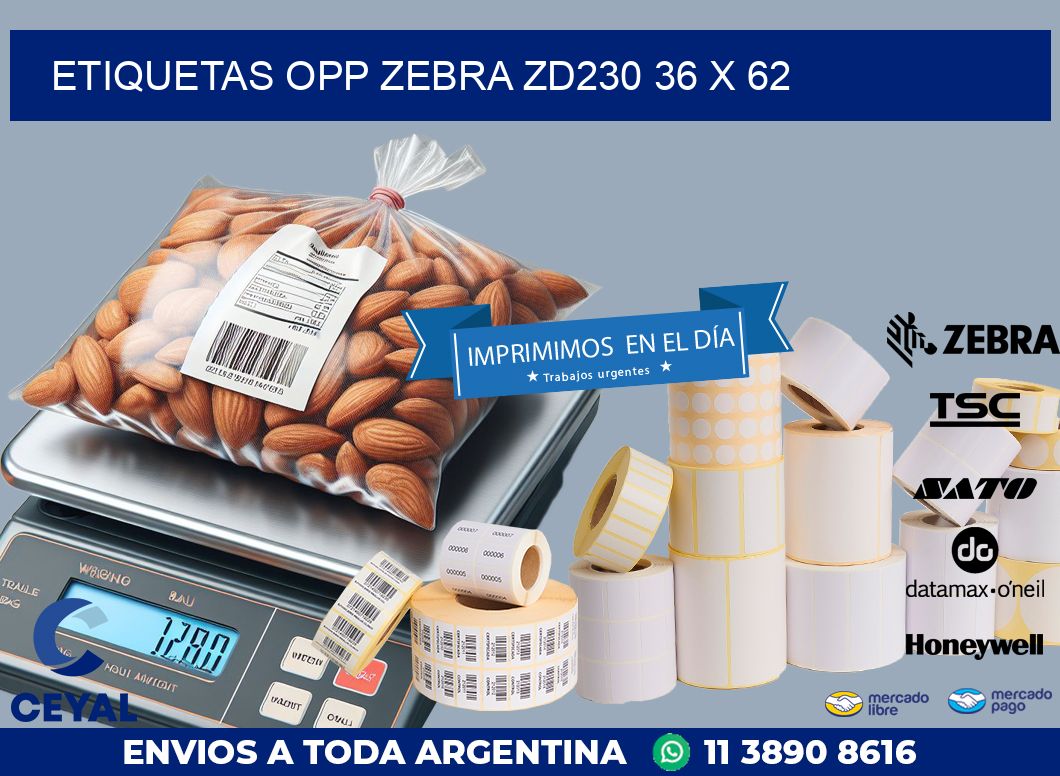 ETIQUETAS OPP ZEBRA ZD230 36 x 62