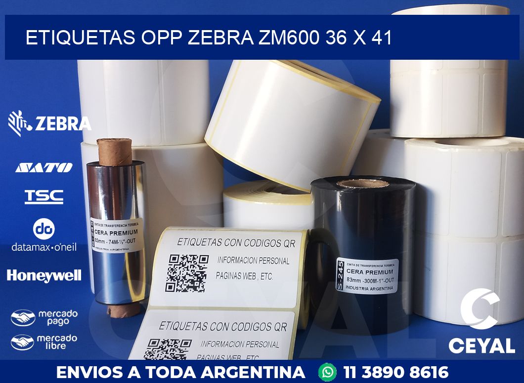 ETIQUETAS OPP ZEBRA ZM600 36 x 41