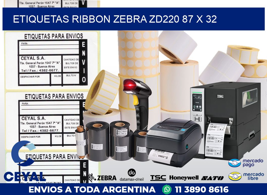 ETIQUETAS RIBBON Zebra ZD220 87 x 32