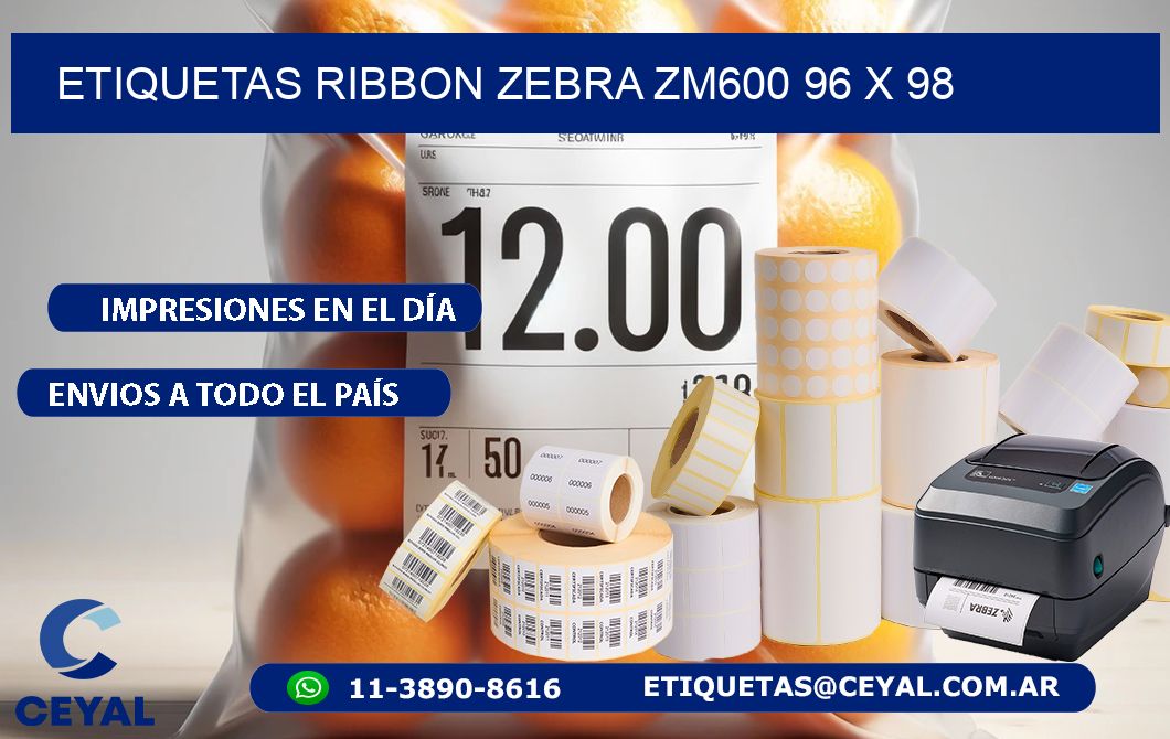 ETIQUETAS RIBBON Zebra ZM600 96 x 98