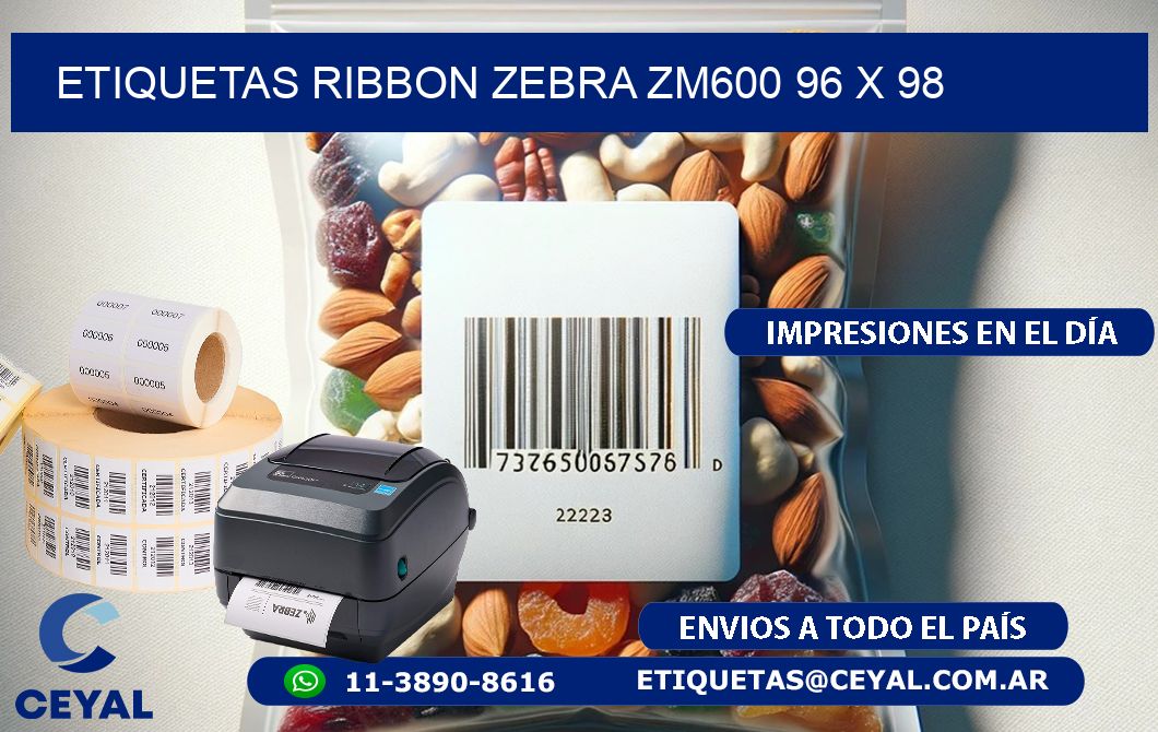 ETIQUETAS RIBBON Zebra ZM600 96 x 98