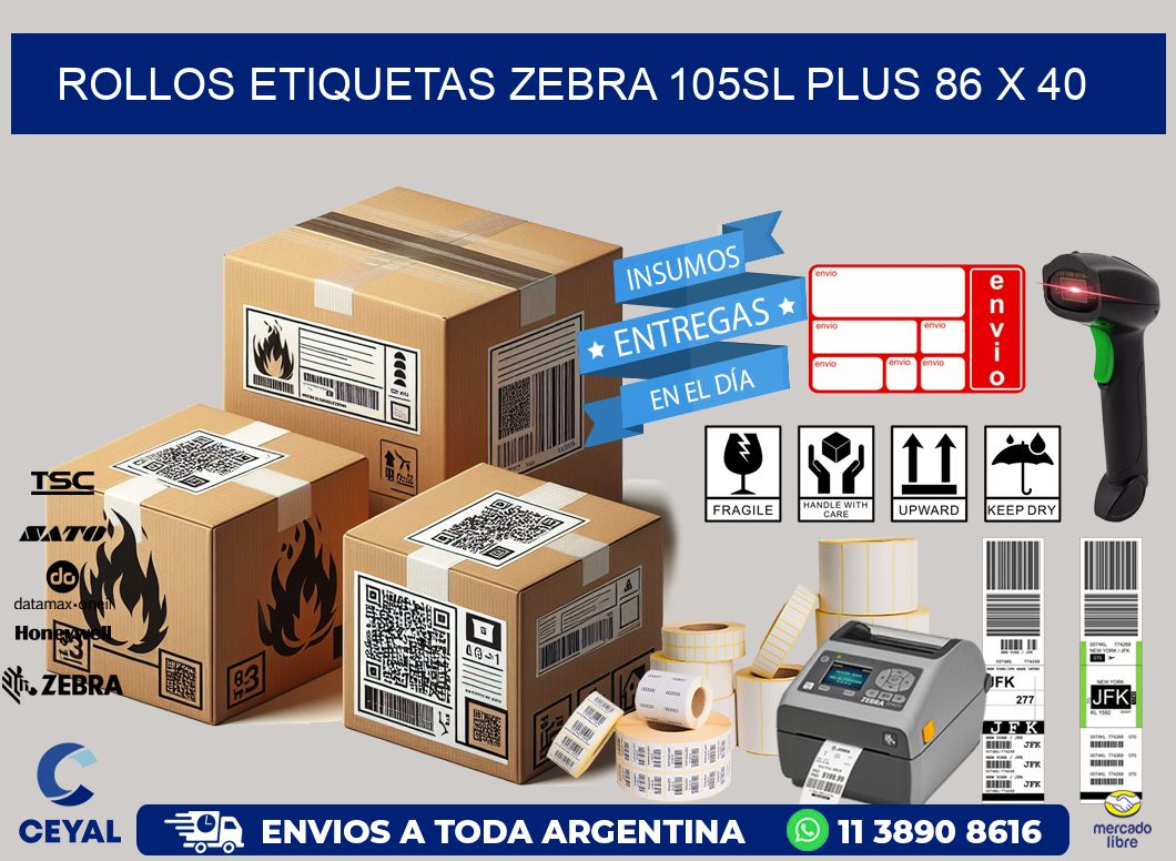 ROLLOS ETIQUETAS Zebra 105SL Plus 86 x 40