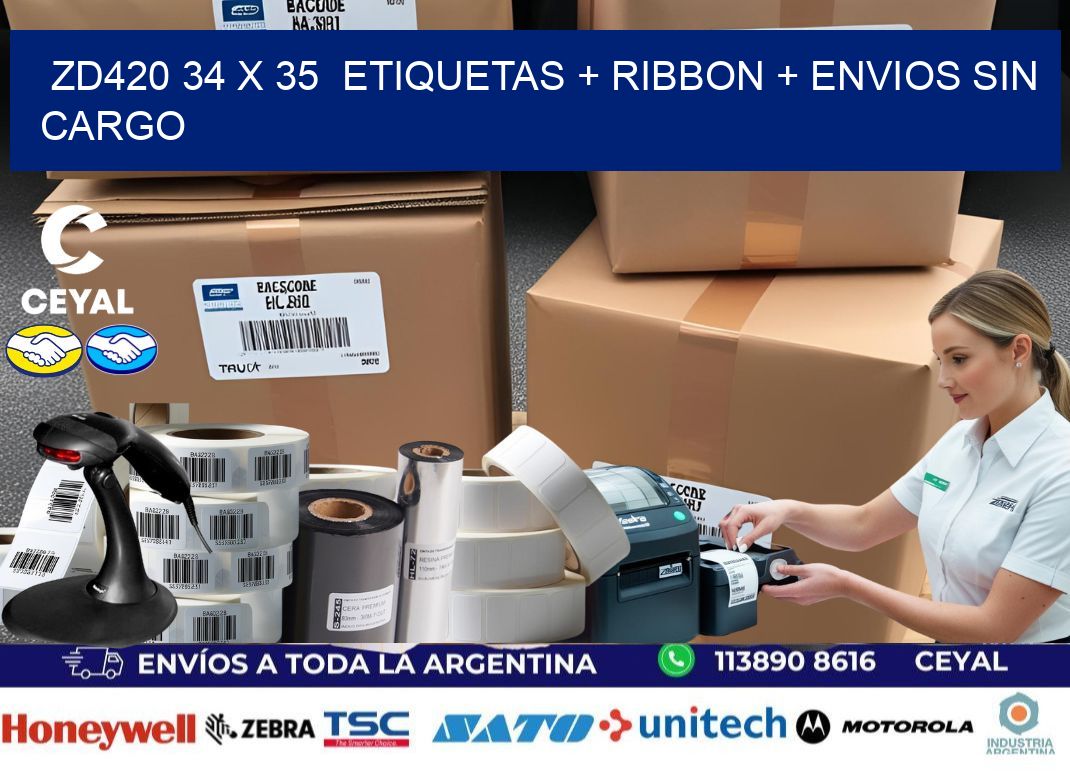 ZD420 34 x 35  etiquetas + ribbon + envios sin cargo