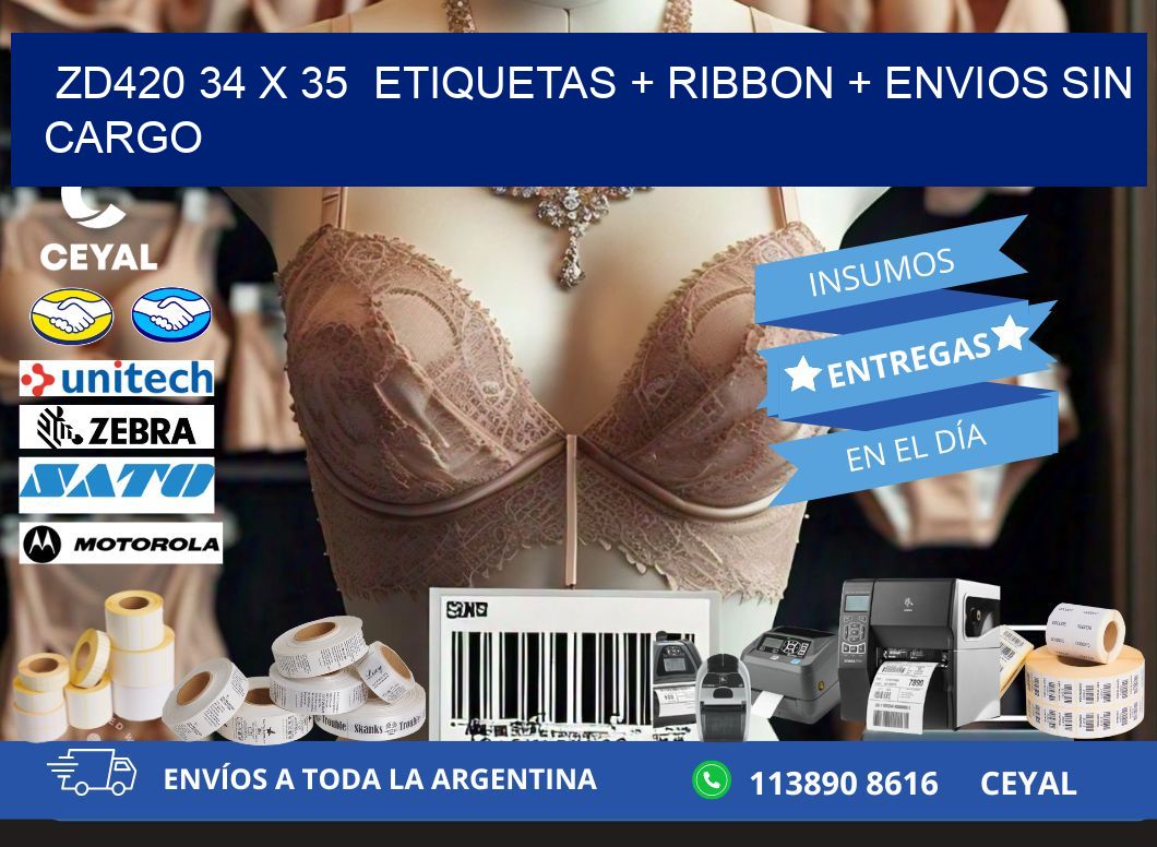 ZD420 34 x 35  etiquetas + ribbon + envios sin cargo
