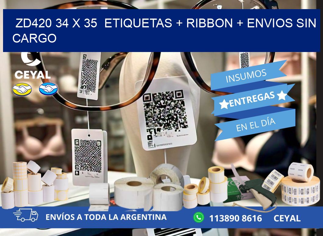 ZD420 34 x 35  etiquetas + ribbon + envios sin cargo