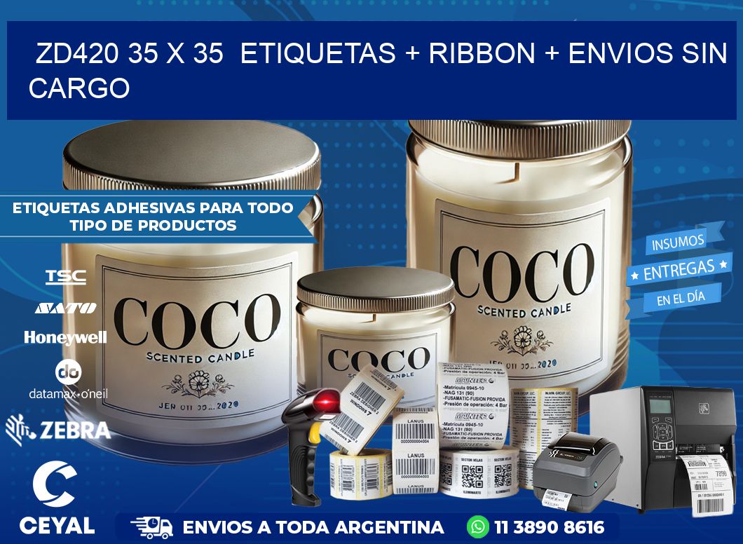 ZD420 35 x 35  etiquetas + ribbon + envios sin cargo