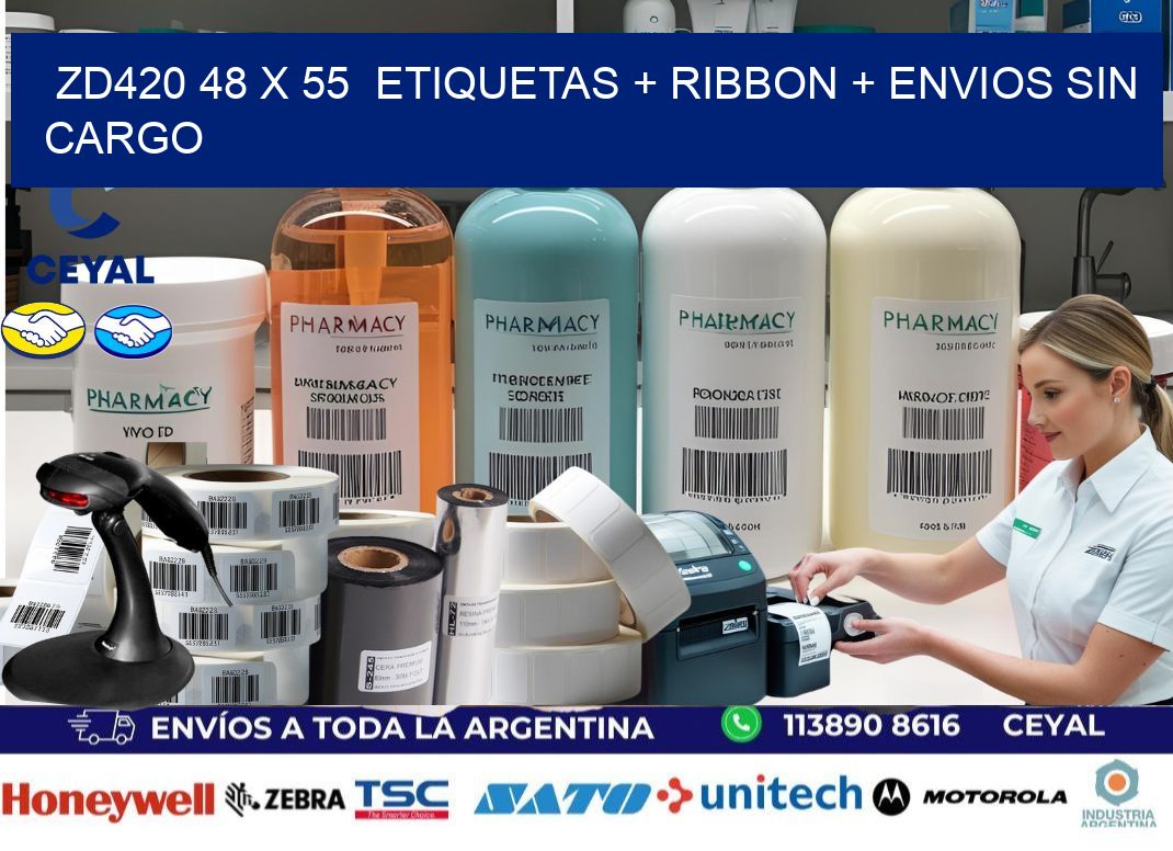 ZD420 48 x 55  etiquetas + ribbon + envios sin cargo
