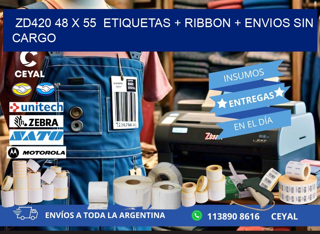 ZD420 48 x 55  etiquetas + ribbon + envios sin cargo