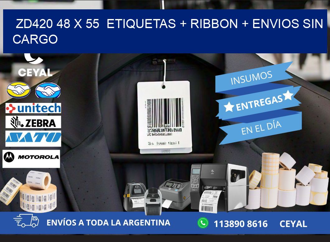 ZD420 48 x 55  etiquetas + ribbon + envios sin cargo