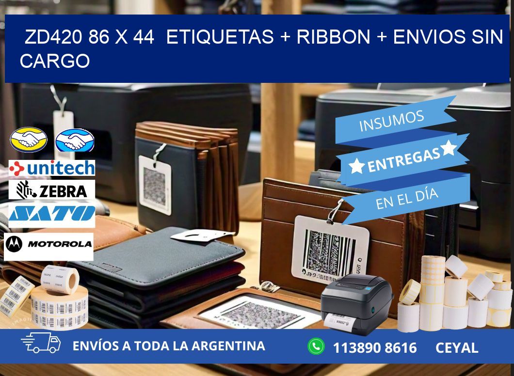 ZD420 86 x 44  etiquetas + ribbon + envios sin cargo