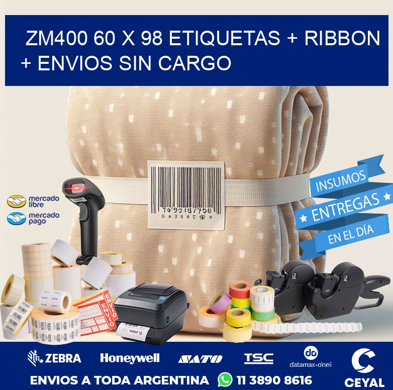 ZM400 60 x 98 etiquetas + ribbon + envios sin cargo