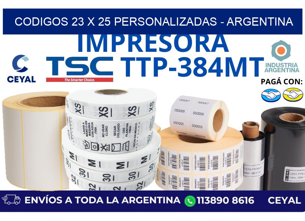 codigos 23 x 25 personalizadas - Argentina