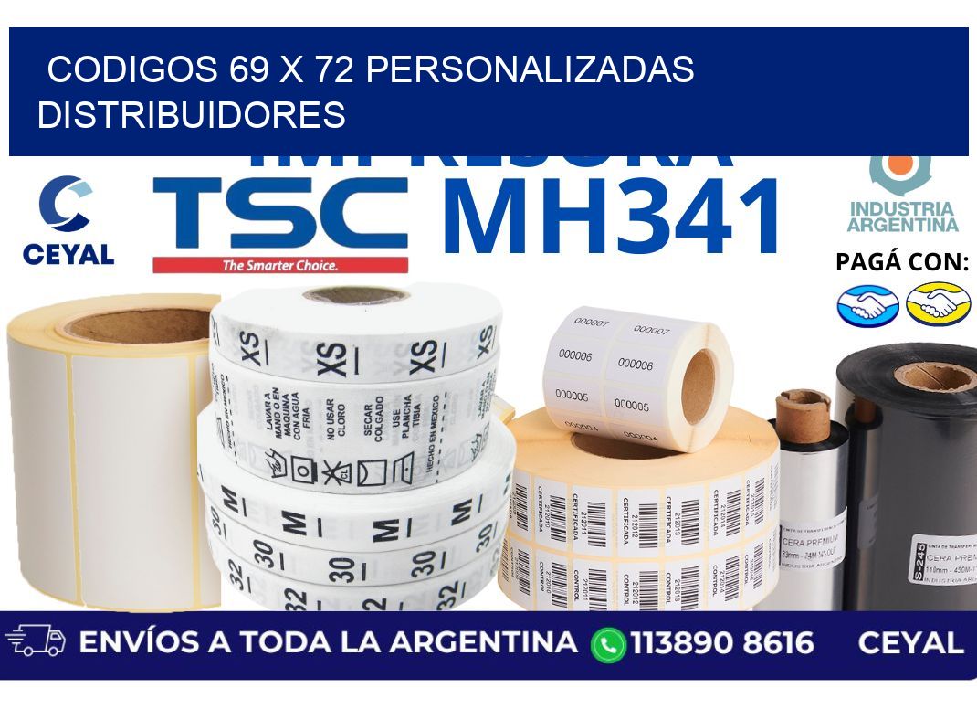 codigos 69 x 72 personalizadas distribuidores