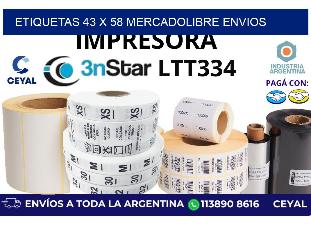 etiquetas 43 x 58 mercadolibre envios