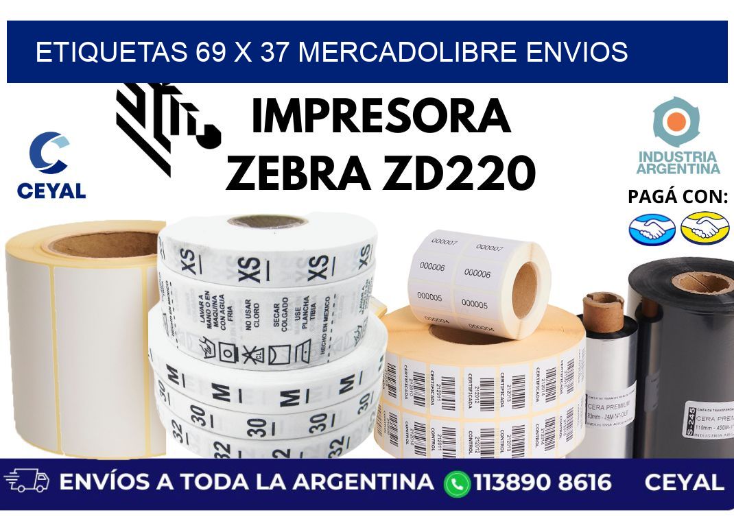 etiquetas 69 x 37 mercadolibre envios