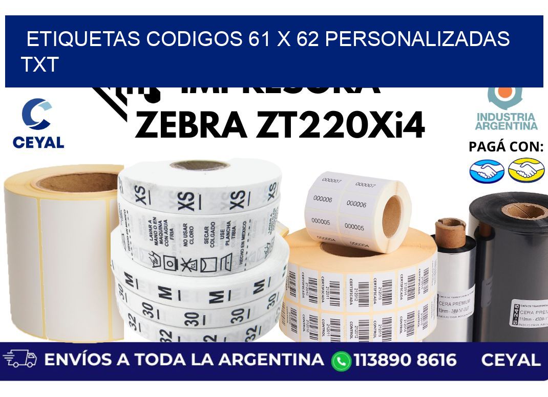 etiquetas codigos 61 x 62 personalizadas txt