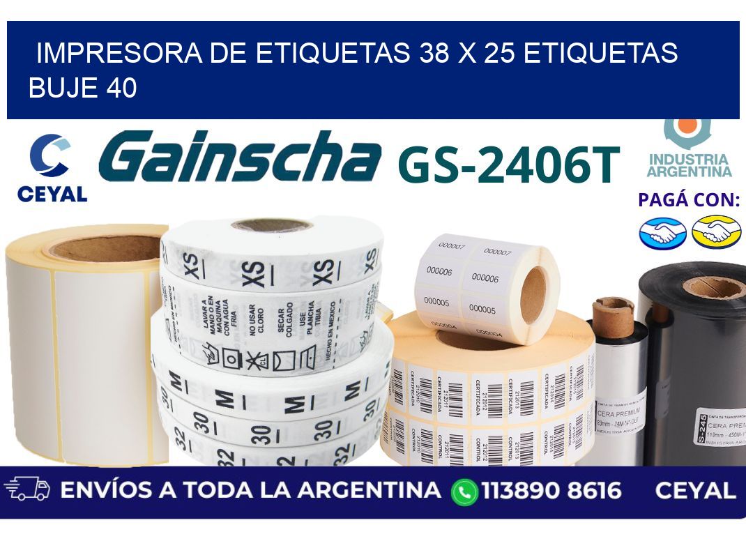 impresora de etiquetas 38 x 25 etiquetas buje 40