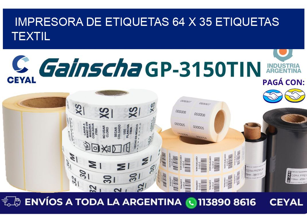 impresora de etiquetas 64 x 35 etiquetas textil