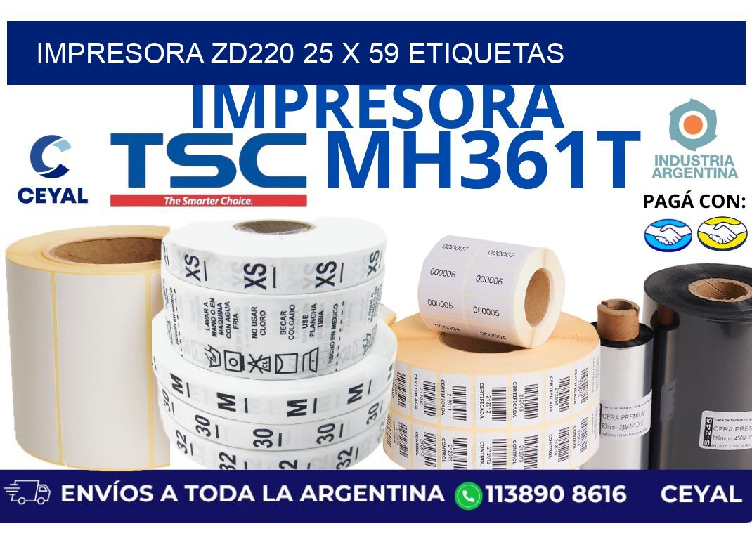 impresora zd220 25 x 59 etiquetas