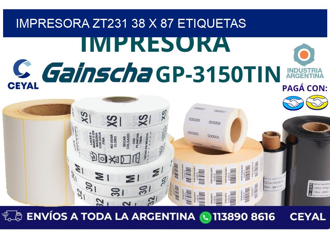 impresora zt231 38 x 87 etiquetas