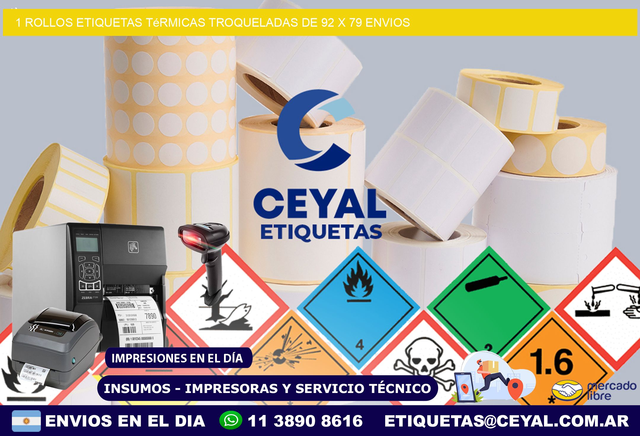 1 Rollos Etiquetas Térmicas Troqueladas De 92 x 79 ENVIOS