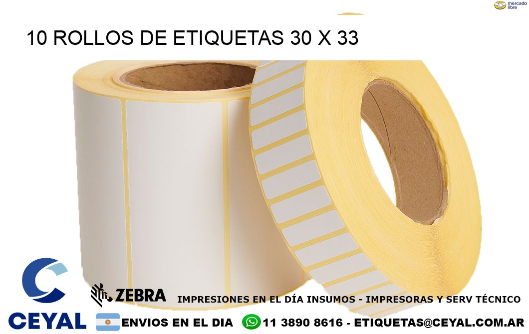 10 ROLLOS DE ETIQUETAS 30 x 33