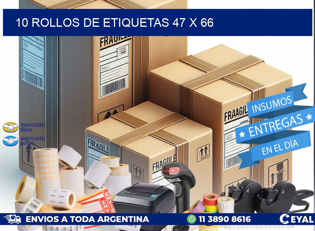 10 ROLLOS DE ETIQUETAS 47 x 66