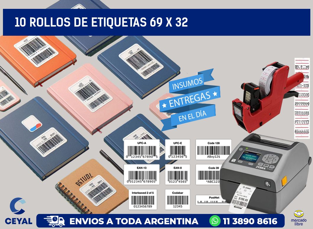10 ROLLOS DE ETIQUETAS 69 x 32