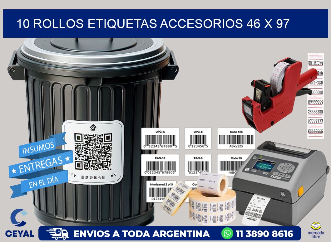 10 ROLLOS ETIQUETAS ACCESORIOS 46 x 97