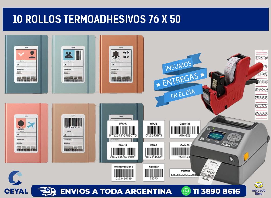 10 ROLLOS TERMOADHESIVOS 76 x 50