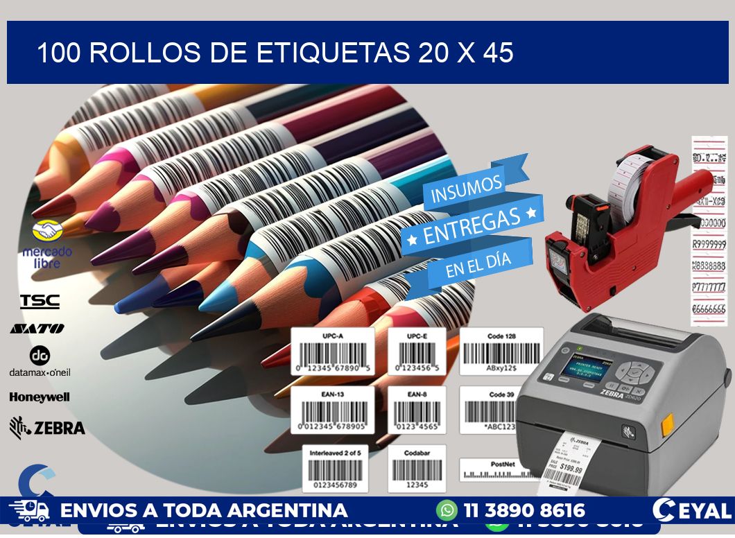 100 ROLLOS DE ETIQUETAS 20 x 45