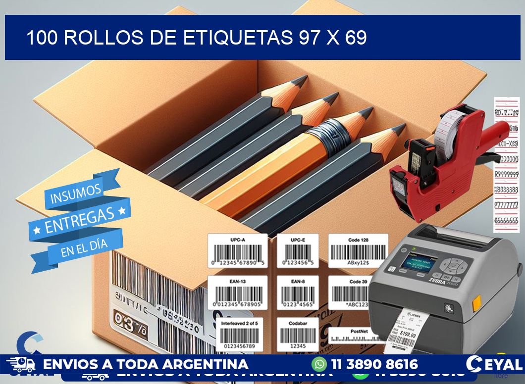 100 ROLLOS DE ETIQUETAS 97 x 69