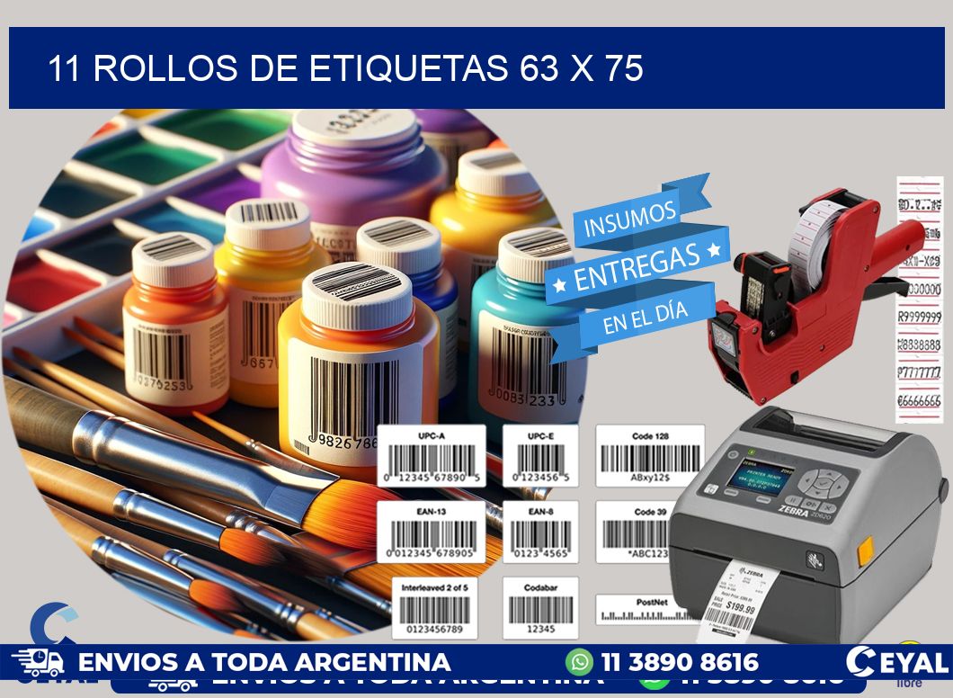 11 ROLLOS DE ETIQUETAS 63 x 75