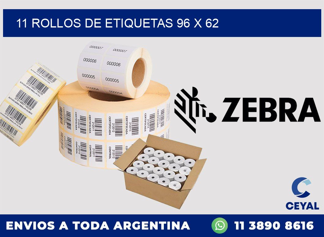 11 ROLLOS DE ETIQUETAS 96 x 62