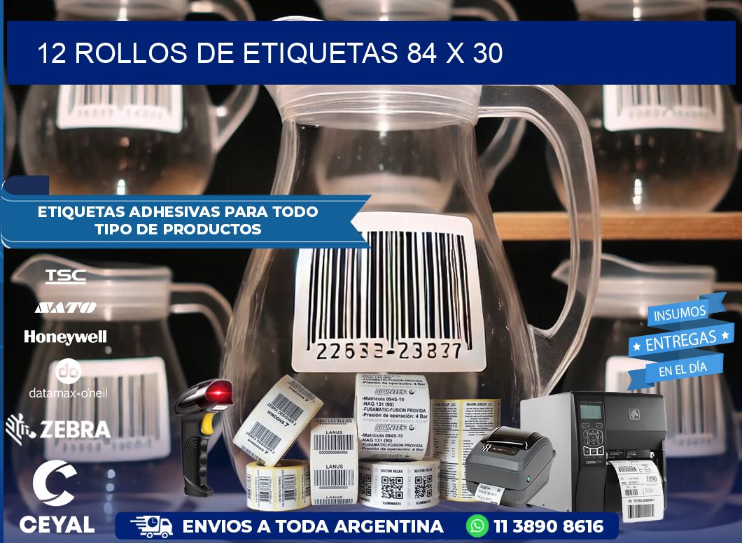 12 ROLLOS DE ETIQUETAS 84 x 30