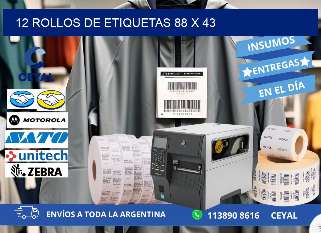 12 ROLLOS DE ETIQUETAS 88 x 43