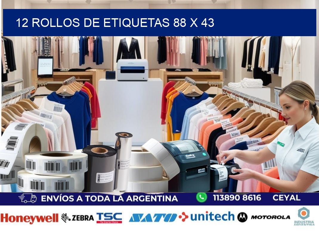 12 ROLLOS DE ETIQUETAS 88 x 43