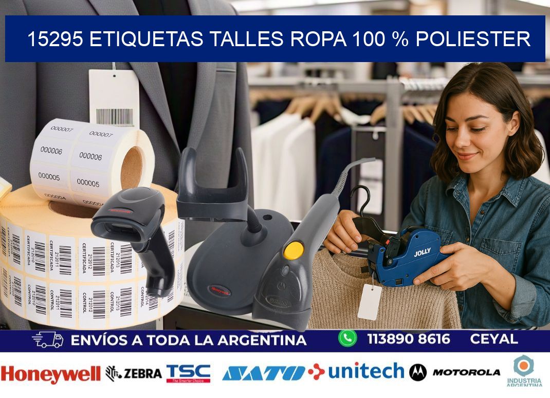 15295 ETIQUETAS TALLES ROPA 100 % POLIESTER