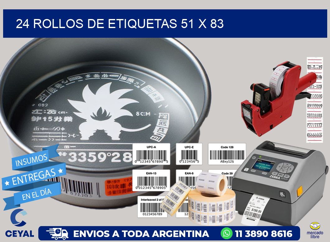 24 ROLLOS DE ETIQUETAS 51 x 83