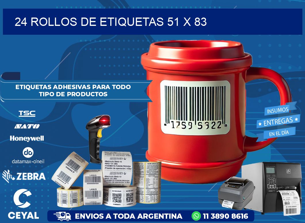 24 ROLLOS DE ETIQUETAS 51 x 83