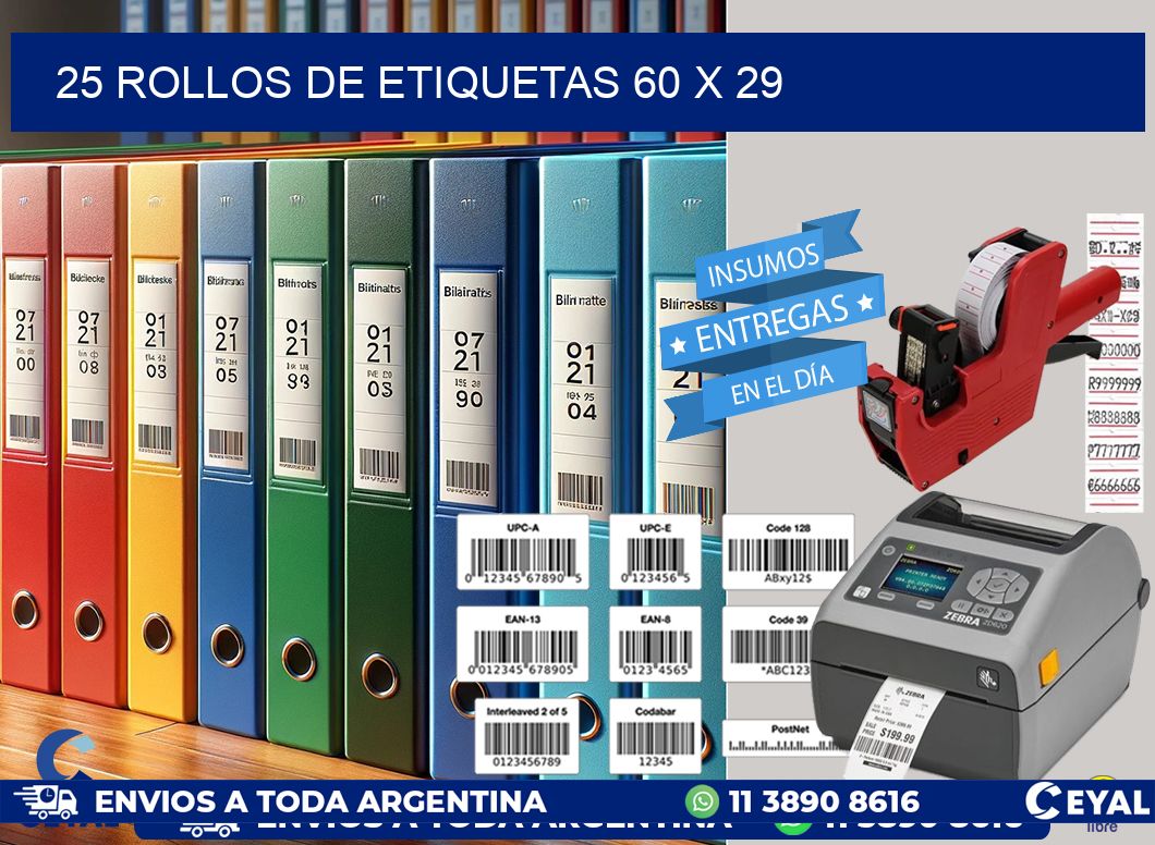 25 ROLLOS DE ETIQUETAS 60 x 29